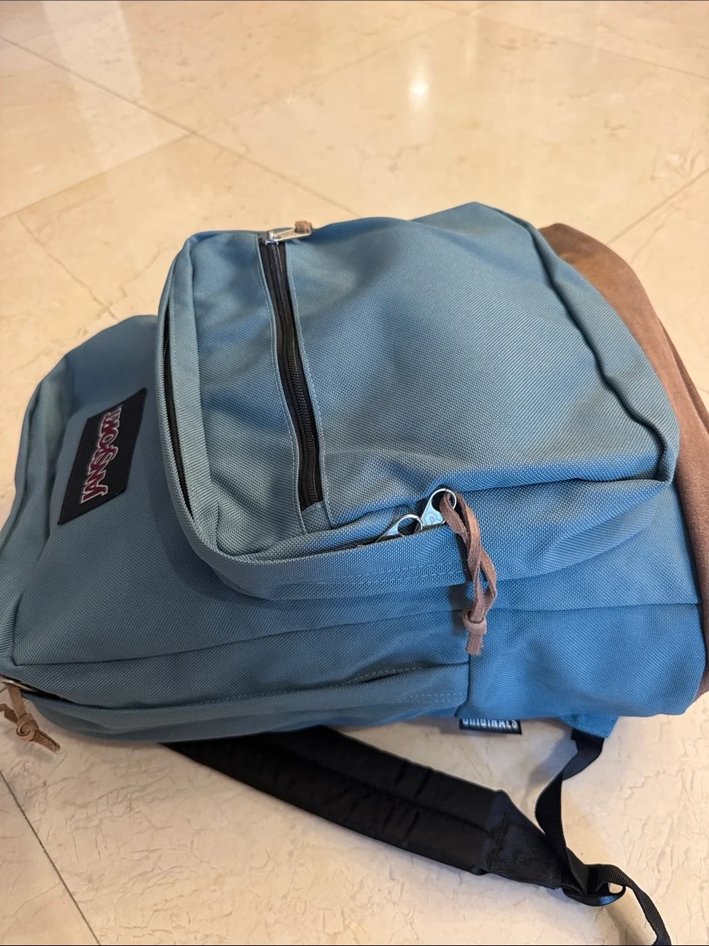 Jansport Teal Blue Canvas Backpack with Suede Base